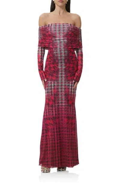 Afrm Thelma Off The Shoulder Long Sleeve Maxi Dress In Red