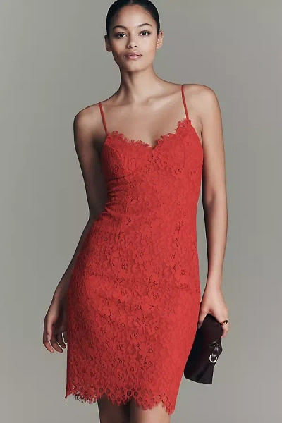 Afrm Theresa V-neck Lace Dress In Red