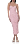 Afrm Tosca Ruched Lace Midi Dress In Pinkesque