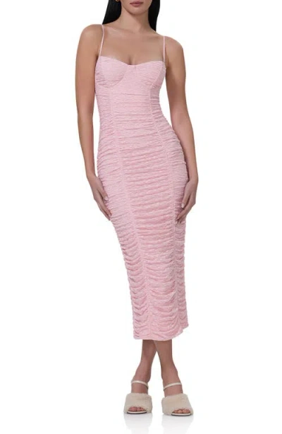 Afrm Tosca Ruched Lace Midi Dress In Pinkesque