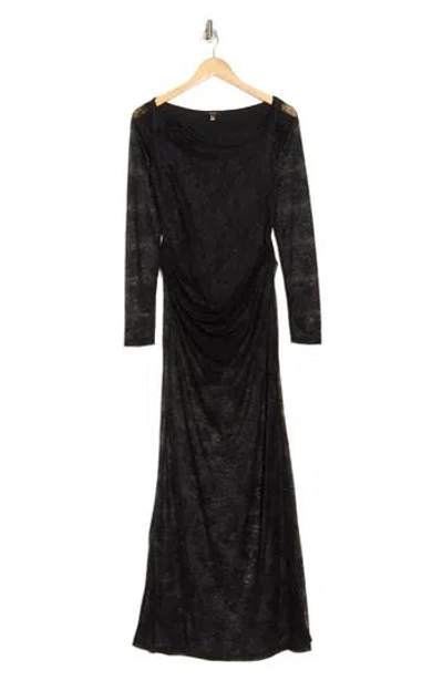 Afrm Trina Long Sleeve Lace Built In Bodysuit Dress In Noir