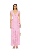 Afrm Trista Mesh Ruffle Maxi Dress With Lace Panels In Lilac Lace