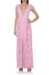 Afrm Trista Mesh Ruffle Maxi Dress With Lace Panels In Purple