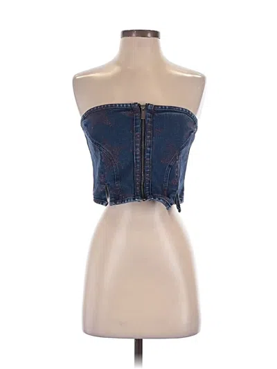 Pre-owned Afrm Tube Top Blue Strapless Neckline Tops