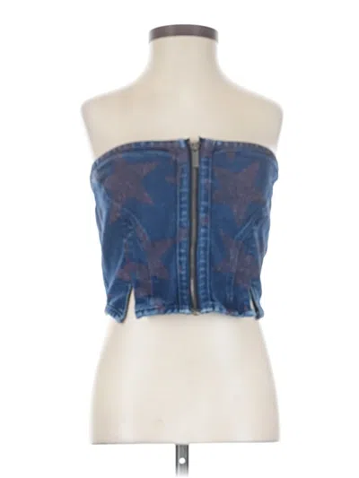 Pre-owned Afrm Tube Top Blue Strapless Neckline Tops