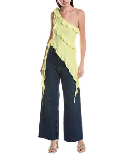 Afrm Vivica Ruffle One-shoulder Sleeveless Top In Sunny Lime