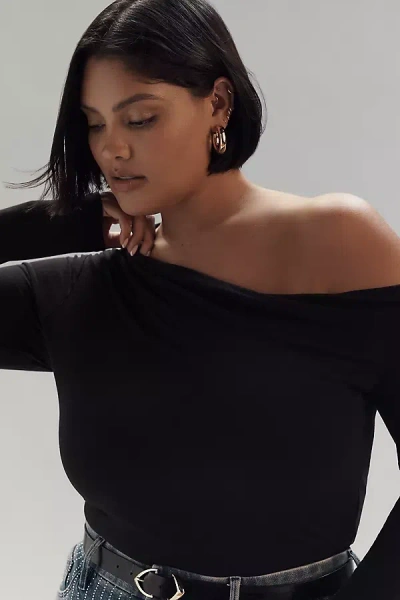 Afrm Vivica Plus Off-the-shoulder Ruffle Mesh Top In Black
