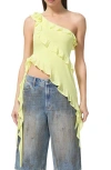 Afrm Vivica Ruffle One-shoulder Sleeveless Top In Sunny Lime