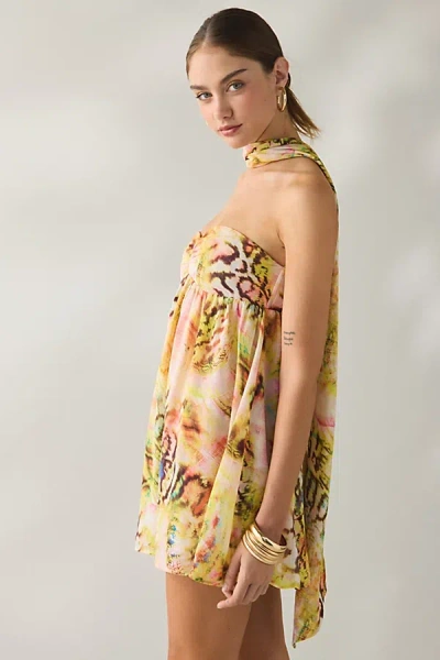 Afrm Whyte Pink Swirl Shell Scarf Detail Mini Dress In Pink Swirl Shell, Women's At Urban Outfitters In Neutral