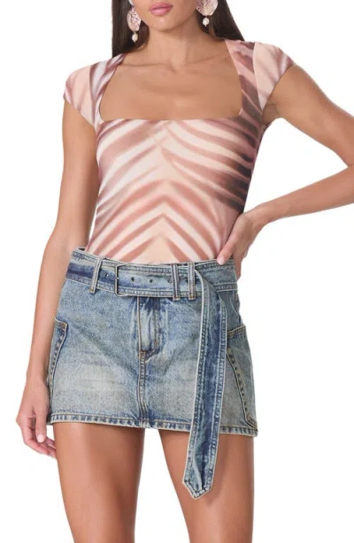 Afrm Winona Square Neck Cap Sleeve Top In Multi