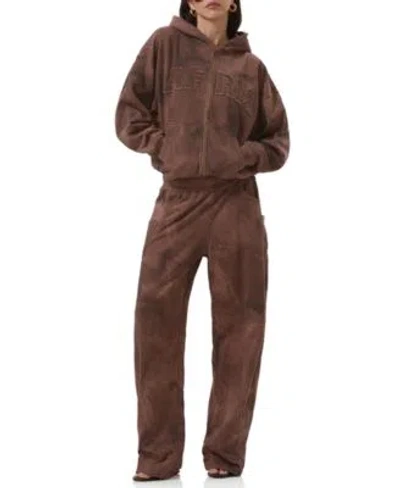 Afrm Womens Cameron Long Sleeve Front Zipper Hoodie Ryan Barrel Leg Sweatpants In Brown