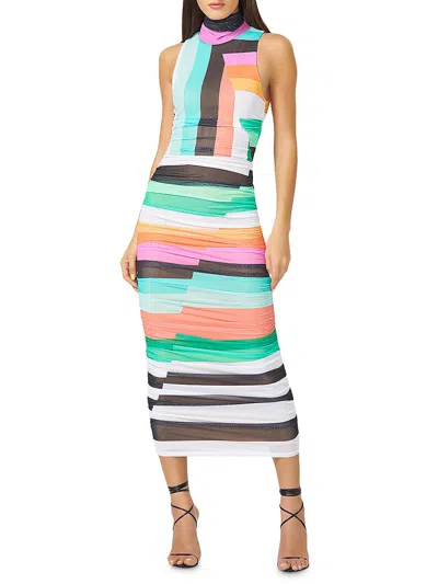 Afrm Womens Ruched Midi Bodycon Dress In Multi