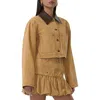 Afrm Wrenley Crop Denim Jacket In Beige Khaki
