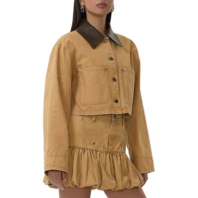 Afrm Wrenley Crop Denim Jacket In Beige Khaki