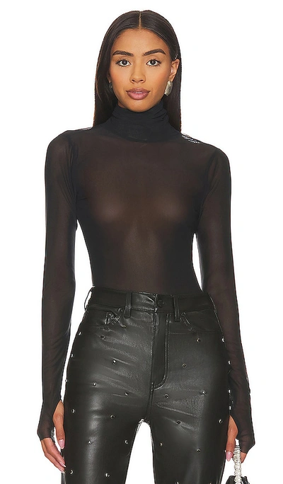Afrm Zadie Mesh Turtleneck Long Sleeve Top In Black