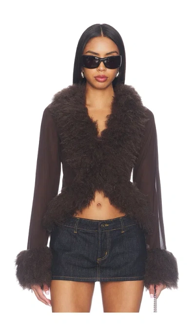 Afrm X Revolve Simone Faux Fur Cardigan In Brown