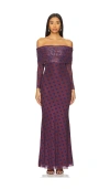 Afrm X Revolve Thelma Dress In Wine Diagonal Dot