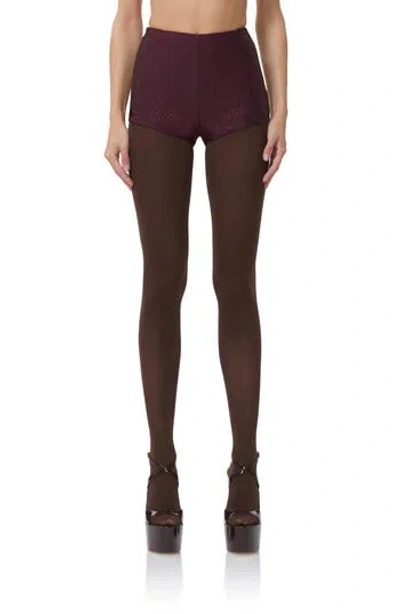 Afrm Yves Rhinestone Jersey Shorts In Brown