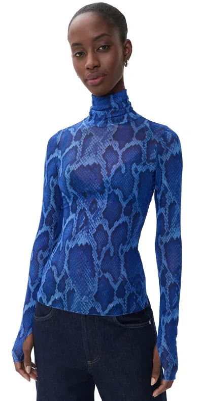 Afrm Zadie Blouse Cobalt Snake