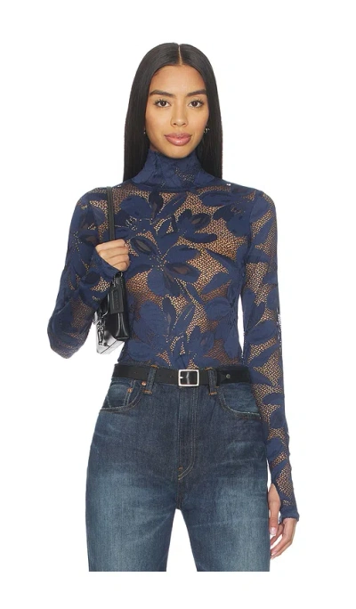 Afrm Zadie Crochet Floral Top In Blue