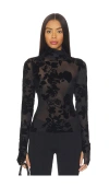 Afrm Zadie Flocked Mesh Top In Black