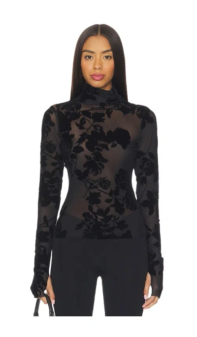 Afrm Zadie Flocked Mesh Top In Black