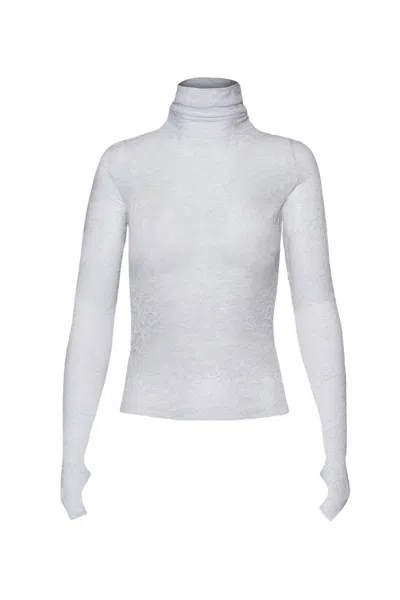 Afrm Zadie Lace Turtleneck Top In Blanc Lace In White