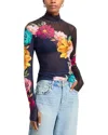 Afrm Zadie Print Turtleneck Mesh Top In Navy Color Block Floral