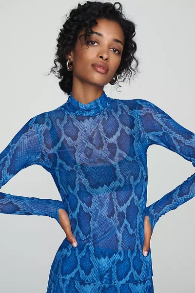 Afrm Zadie Mesh Mock Neck Top In Blue