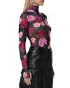 Afrm Zadie Print Turtleneck Mesh Top In Midnight Rain