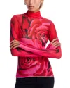 Afrm Zadie Print Sheer Mesh Top In Organic Rose
