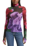 Afrm Zadie Mesh Turtleneck Top In Oversized Bloom