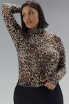 Afrm Zadie Plus Long-sleeve Turtleneck Mesh Top In Brown