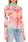 Afrm Zadie Power Mesh Turtleneck Top In Coral Daffodil Sub In Multi