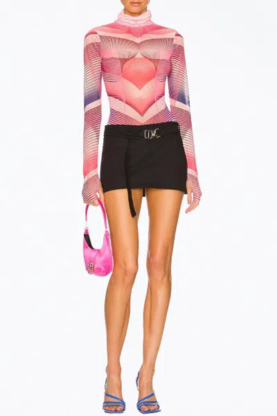 Afrm Zadie Power Mesh Turtleneck Top In Modern Geo In Pink