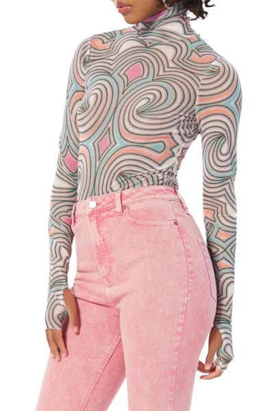 Afrm Zadie Power Mesh Turtleneck Top In Pastel Geo In Multi