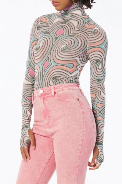 Afrm Zadie Power Mesh Turtleneck Top In Pastel Geo In Multi