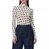 Afrm Zadie Print Mesh Turtleneck Top In Birch Dot