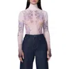 Afrm Zadie Print Mesh Turtleneck Top In Lilac Tattoo