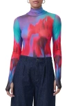 Afrm Zadie Print Mesh Turtleneck Top In Romantic Fleur