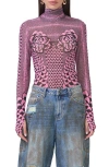 Afrm Zadie Print Sheer Mesh Top In Pink Petal