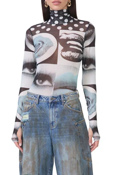 Afrm Zadie Print Sheer Mesh Top In Pop Art Abstract