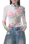 Afrm Zadie Print Sheer Mesh Top In Zebra Rose