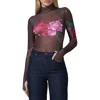 Afrm Zadie Print Turtleneck Mesh Top