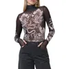 Afrm Zadie Print Turtleneck Mesh Top In Tonal Botanical
