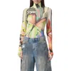 Afrm Zadie Print Turtleneck Mesh Top In Butterfly Tee