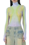 Afrm Zadie Print Turtleneck Mesh Top In Placed Citrus Swirl