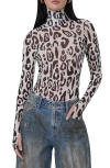 Afrm Zadie Print Turtleneck Mesh Top In Stark Leopard