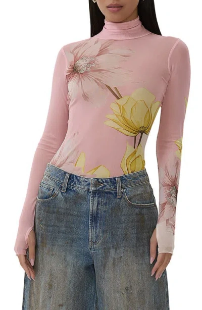 Afrm Zadie Print Turtleneck Top In Coral Bloom