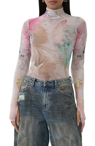 Afrm Zadie Print Turtleneck Top In Spring Statue